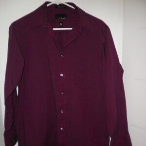 Bill Blass Medium Long Sleeve Burgundy Collared Shirt